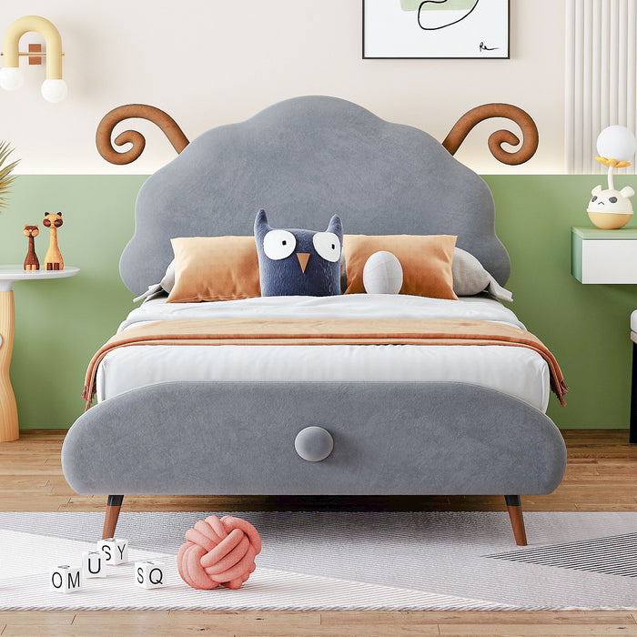 Upholstered Platform Bed With Sheep Shaped Headboard