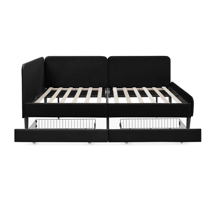 Upholstered Platform Bed Frame With 2 Storage Drawers And Adjustable Sofa Bed