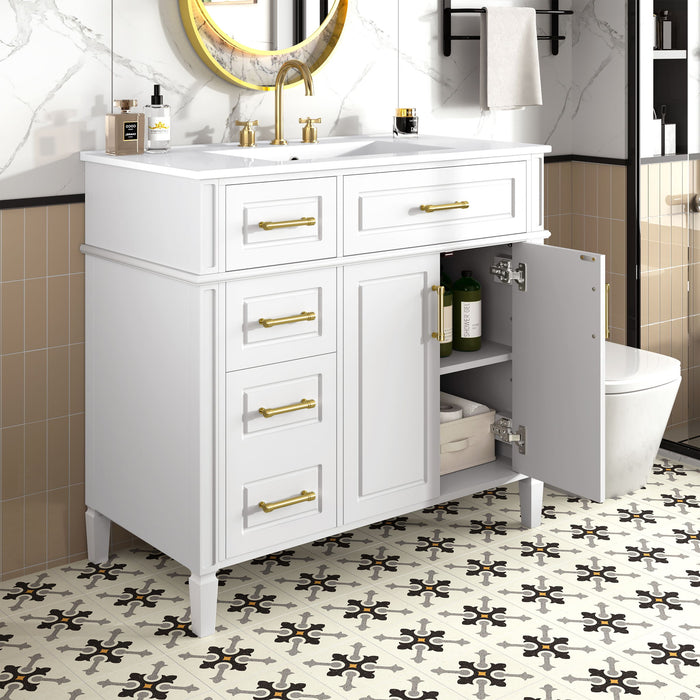 Bathroom Vanity With Sink, 4 Drawers (1 Flip Drawer), 2 Doors & Adjustable Shelf - White