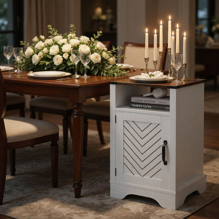 Farmhouse Nightstand With Charging Station & Storage