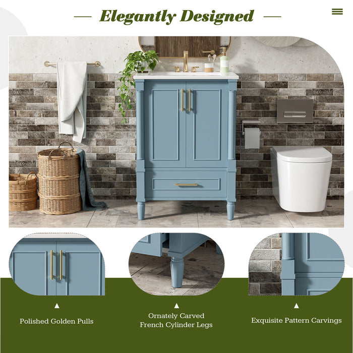 Bathroom Vanity With Ornate French Cylinder Legs, Soft Close Drawer