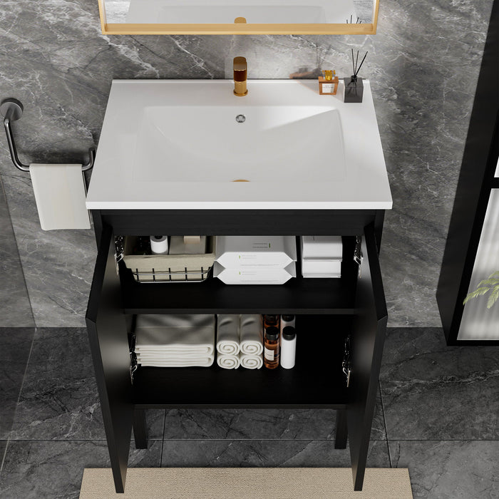 Bathroom Vanity With Ceramic Sink, Floor-Standing Design, Soft-Closing Drawers