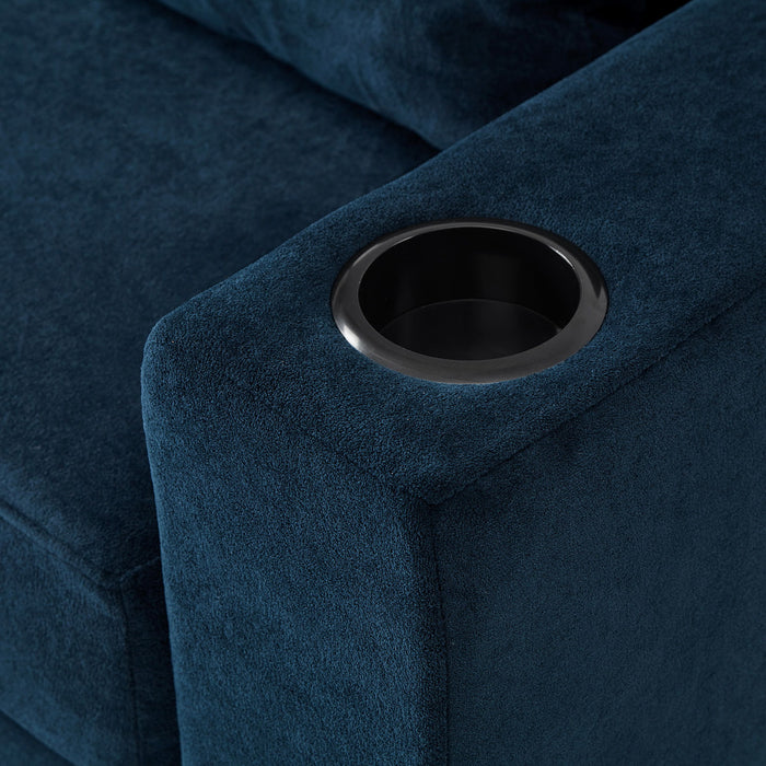 Modern Style Armchair Chaise Lounge Sofa Couch With Movable Storage Ottoman, USB Ports, Cup Holders, Phone Holder, Side Pockets