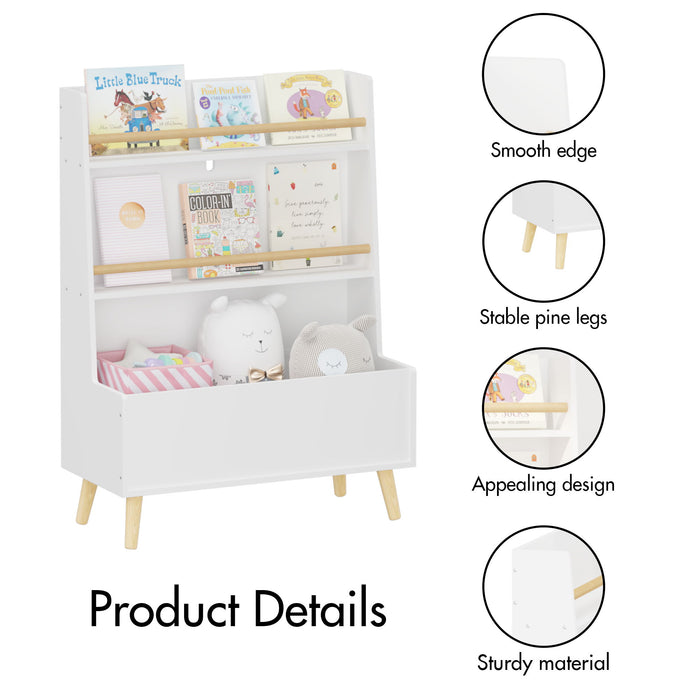 Bookshelf , Book Organizer With Toy Storage - White