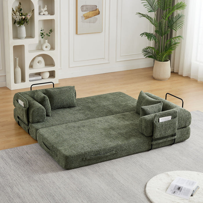 Convertible Sleeper Sofa Bed With Cylindrical Pillow