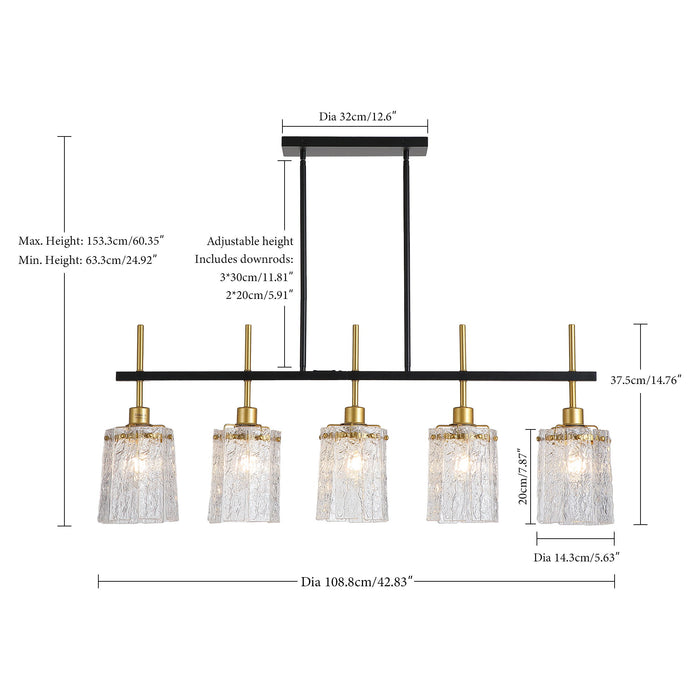 Chandelier 5 Light, Fixture Over Table - Black / Gold
