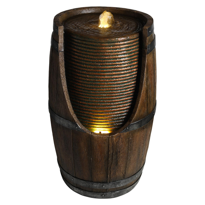 Rustic Barrel Water Fountain With LED Light