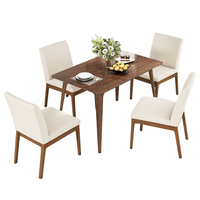 5 Piece Dining Set With Table And Upholstered Chairs - Light Beige / Walnut