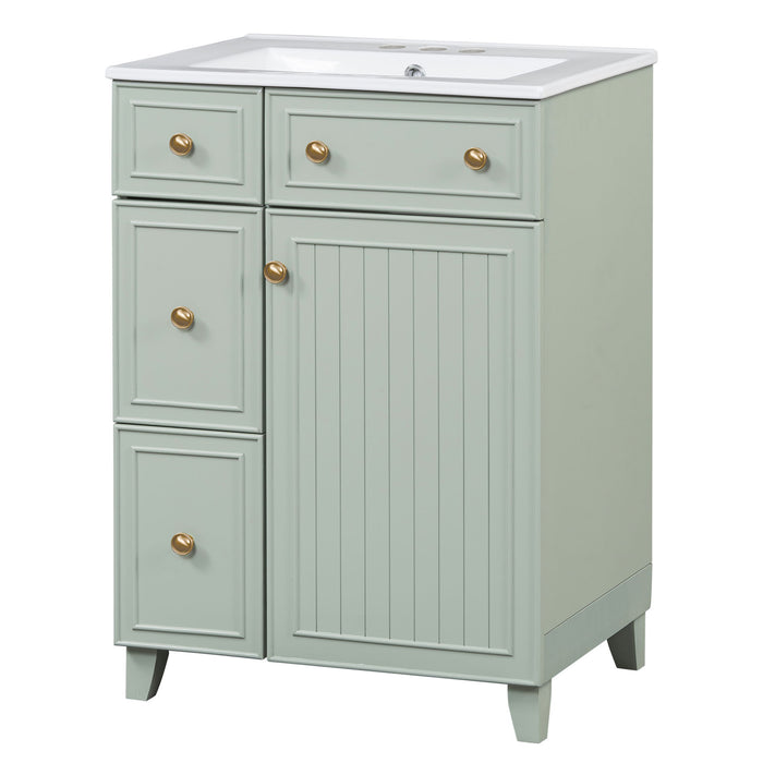 Transitional Style Bathroom Vanity Cabinet With Ceramic Sink