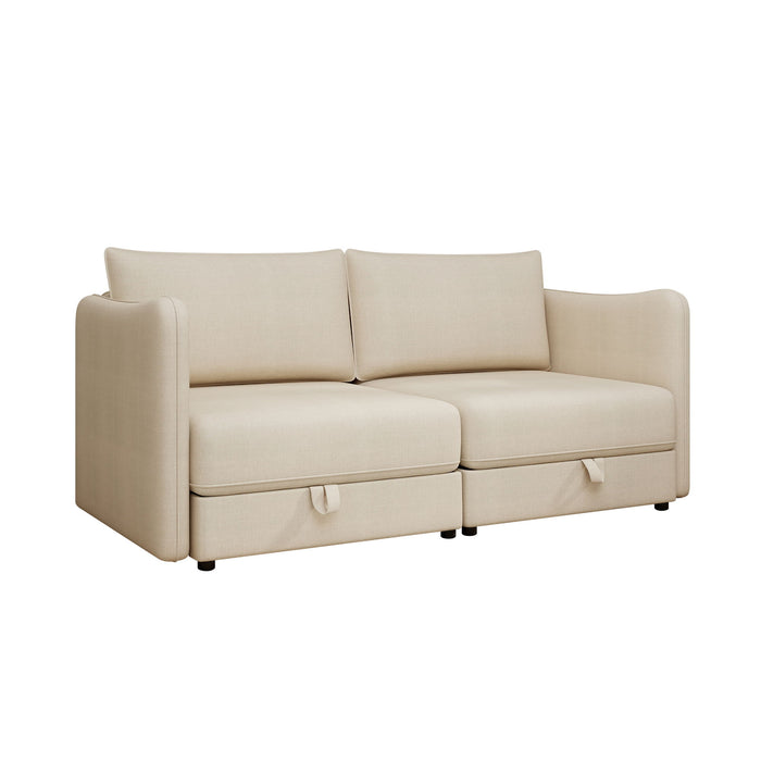 Modular Sectional Sofa With Storage, Convertible 2 Seater Sleeper Sofa - Beige