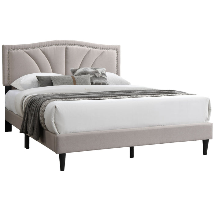 Bed With Nailhead Trim Accents, Upholstered Platform Frame