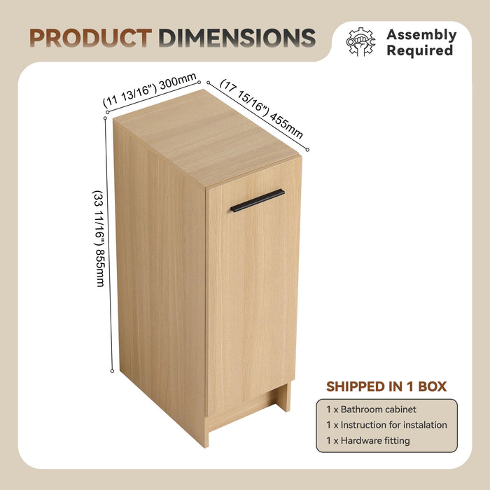 Slim Freestanding Bathroom Storage Cabinet - Light Oak