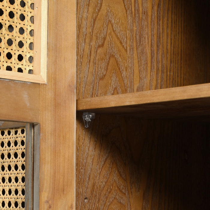 Retro Industrial 4 Door Sideboard With Large Storage, Rattan And Glass Doors