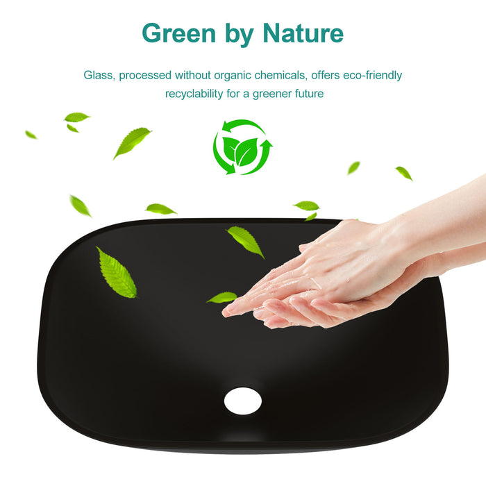 Artistic Tempered Glass Vessel Sink With Faucet And Pop Up Drain - Matte Black