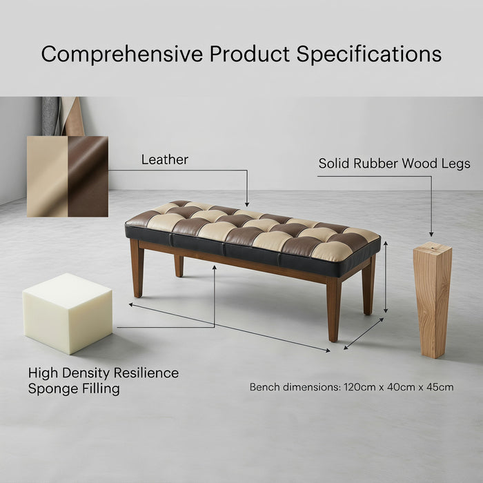 Checkered Bench For Entryway - Black / Brown / Cream