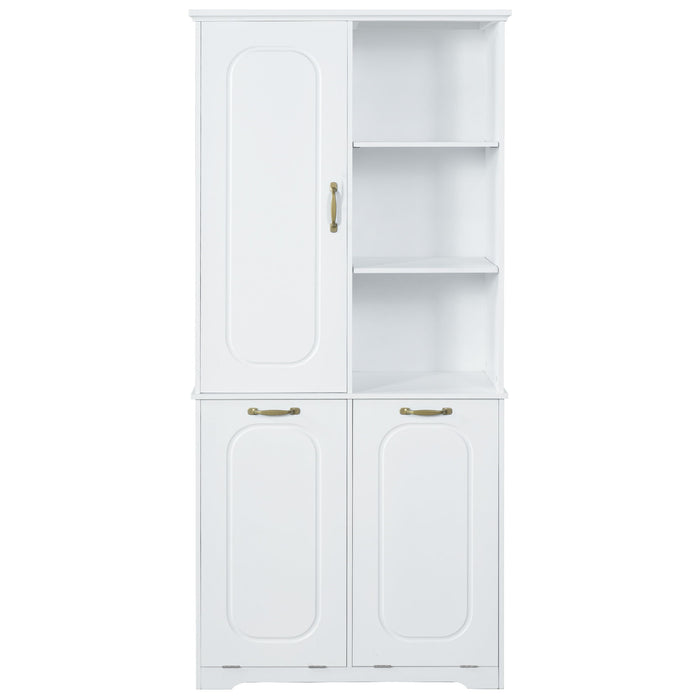 Freestanding Tall Storage Cabinet With 2 Tilt Out Hampers