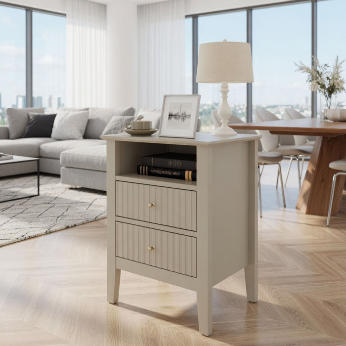 Fluted Nightstand With 2 Drawers