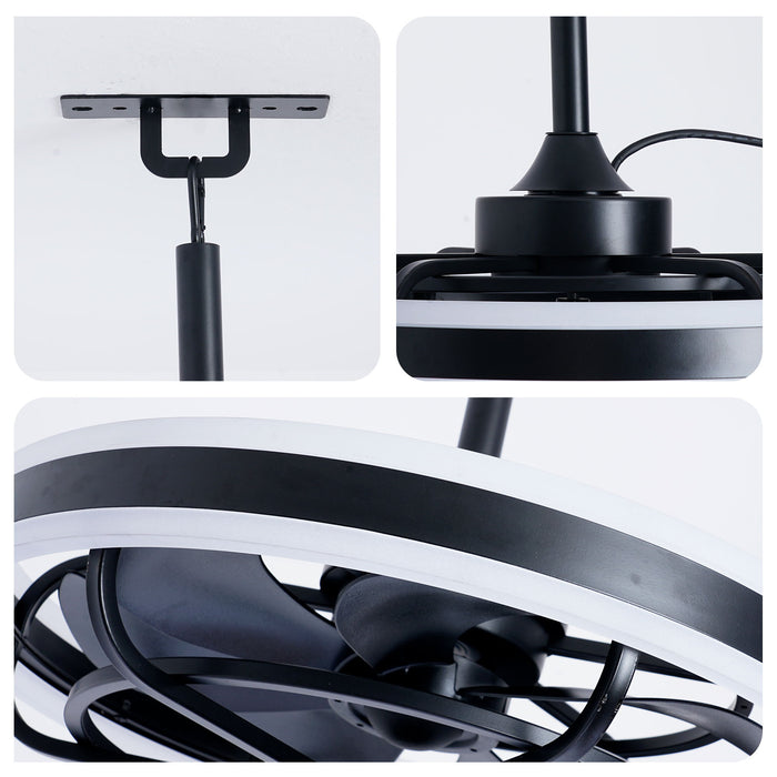 Ceiling Fan Light LED Light Source And Remote Control, 3000 - 6500K Dimmable LED Fan Light, 6 Speeds, For Living Room - Matte Black