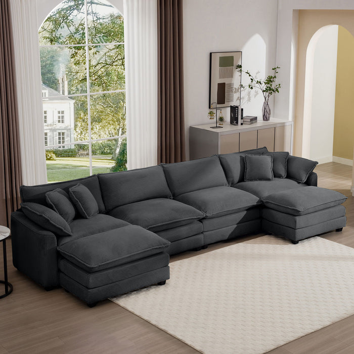 Modular Oversized Cushion Sofa With Ottoman, Low Back, Deep Seating Sofa Set