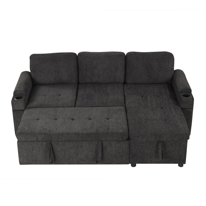 Convertible L Shaped Sofa Couch With Storage, Cup Holders, USB Ports