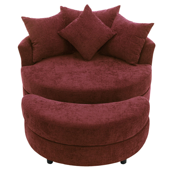 360° Swivel Accent Barrel Chair With Storage Ottoman & 4 Pillows, Modern Leisure Chair Round Accent For Living Room