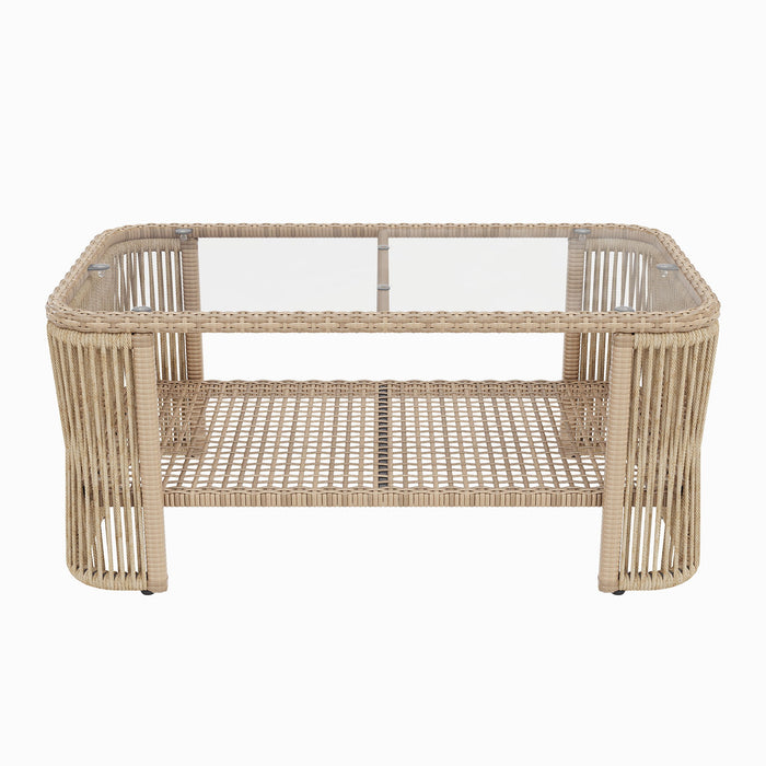 Outdoor Modular Conversation Sofa With Cushions And Coffee Table - Beige