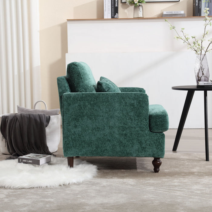 Modern Mid Century Wood Frame Armchair With Tufted Design