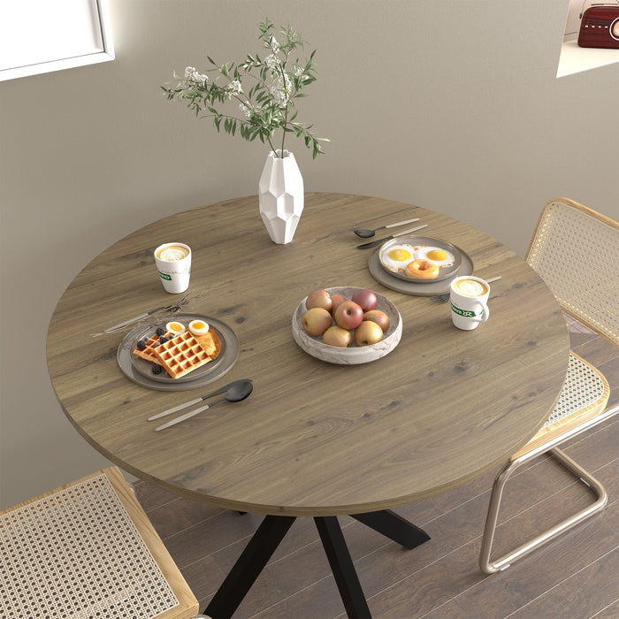 Round Dining Table For 2 - 4 People, Compact Kitchen Or Dining Room - Rustic Brown
