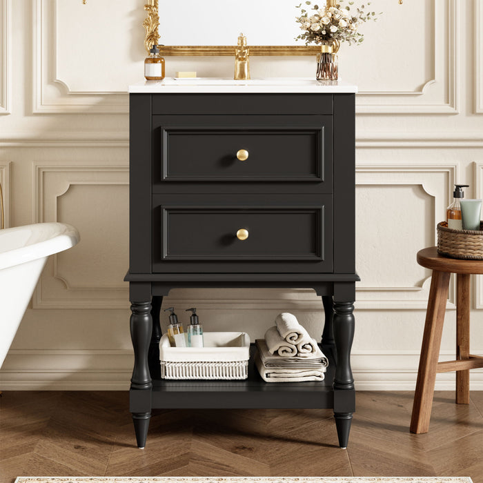 Retro Design Bathroom Vanity With Sink, 2 Drawer Storage Cabinet