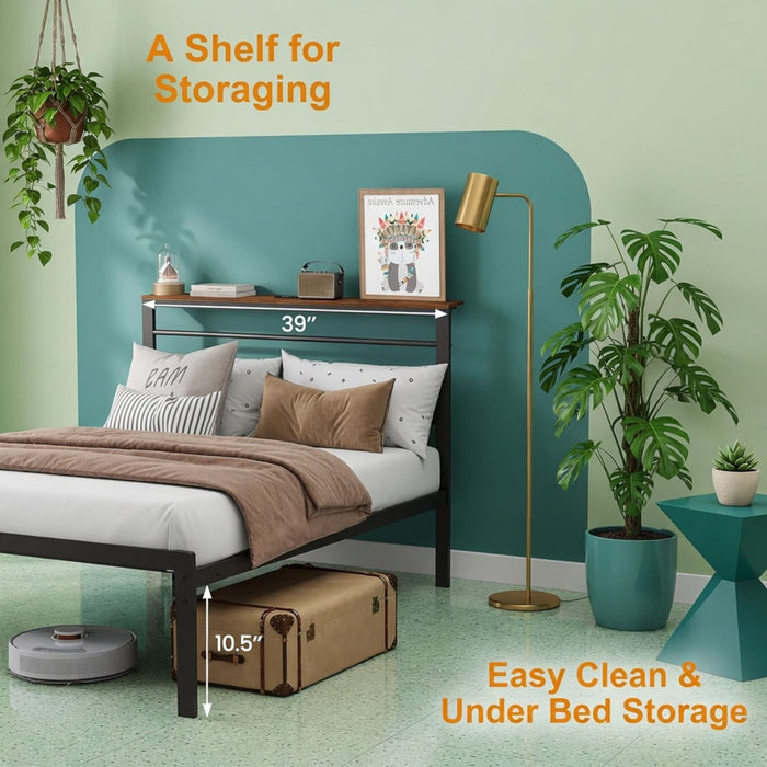 Platform Bed Frame With Charging Station & Headboard Storage