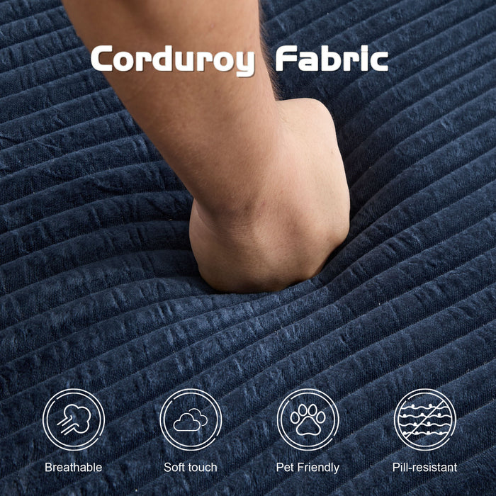 Loveseat Sofa, Comfortable Deep Seat Sofa Bed, Modern Small Corduroy Couch For Living Room Bedroom,Reversible Cushion With Pillows,No Assembly Required, Dark Blue