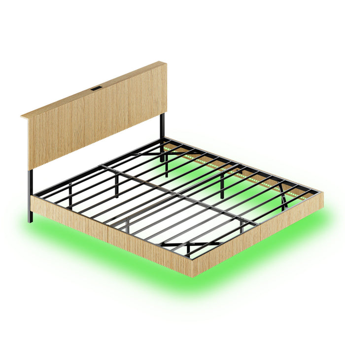 Floating Bedstead With Charging Station And LED Lights