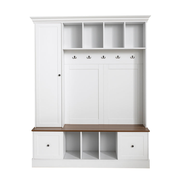 Hall Tree With Shoe Storage Bench, Entryway Coat Rack With 5 Hooks