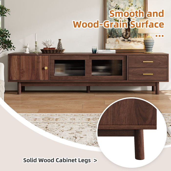 TV Stand With Sliding Doors And 2 Drawers For Living Room - Dark Brown