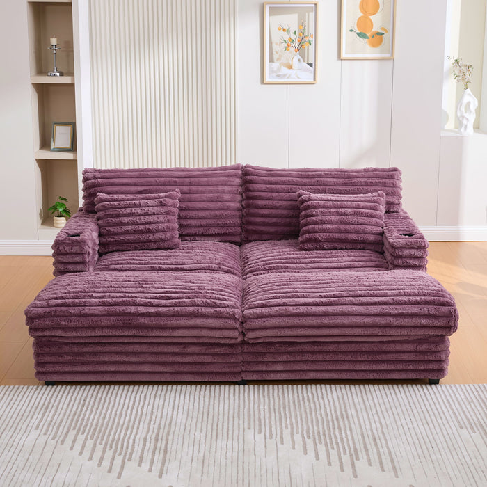 Oversized Double Chaise Lounge Sofa With USB Ports And Cup Holders