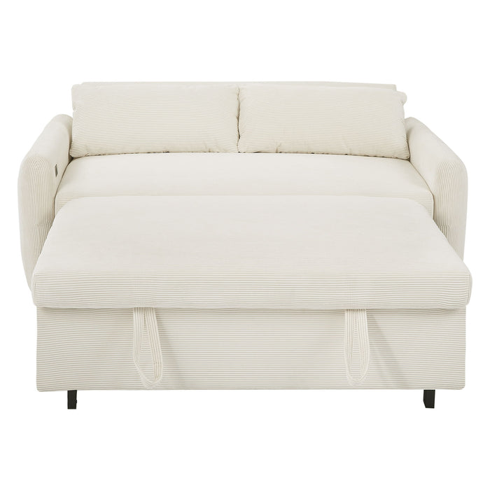 Pull-Out 2 Seat Modern Sleeper Sofa With 2 Throw Pillows And USB Ports