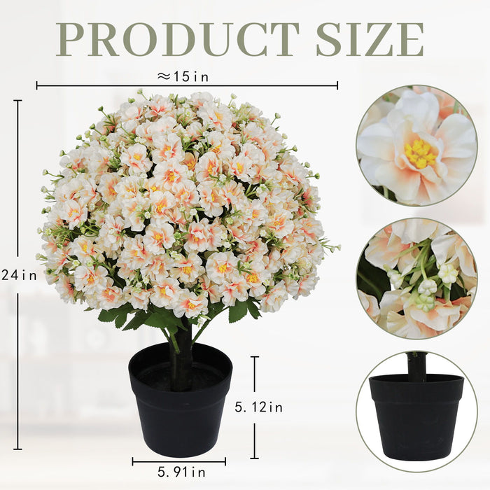 Artificial Snow Lotus Potted Plant, Artificial Floral Decor For Indoor & Outdoor Spaces - White / Pink