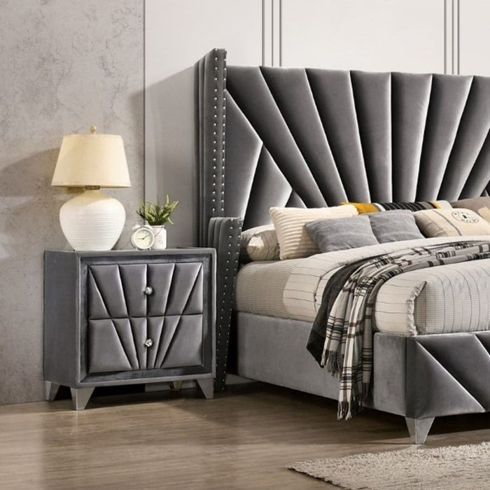 Nightstand, 2 Drawer Upholstered Frame - Gray