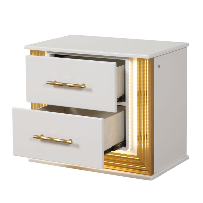 Obsession - 2 Drawer LED Nightstand - White