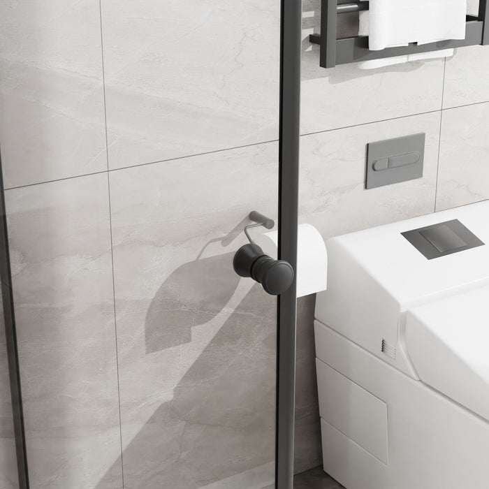 Corner Shower Enclosure, Frameless Pivot Door - Matte Black