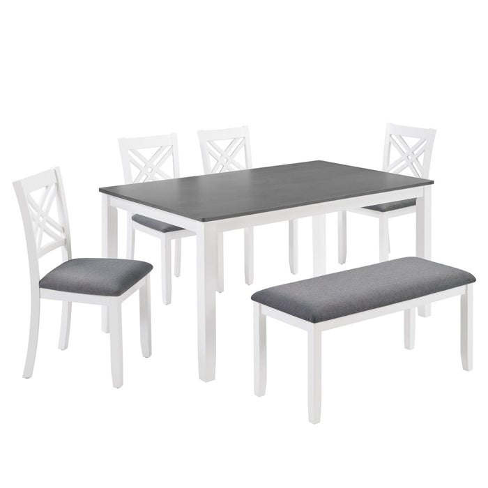 6 Piece Kitchen Dining Set, Rectangular Dining Table With 4 Upholstered Chairs And Bench - Gray / White