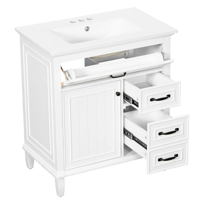 Bathroom Vanity With Sink Top, Flip Drawers, Adjustable Shelf