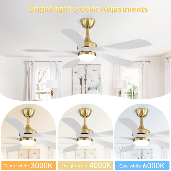 52" Indoor Ceiling Fan With 3 Color Dimmable LED Light Blades, Reversible DC Motor, Remote Control