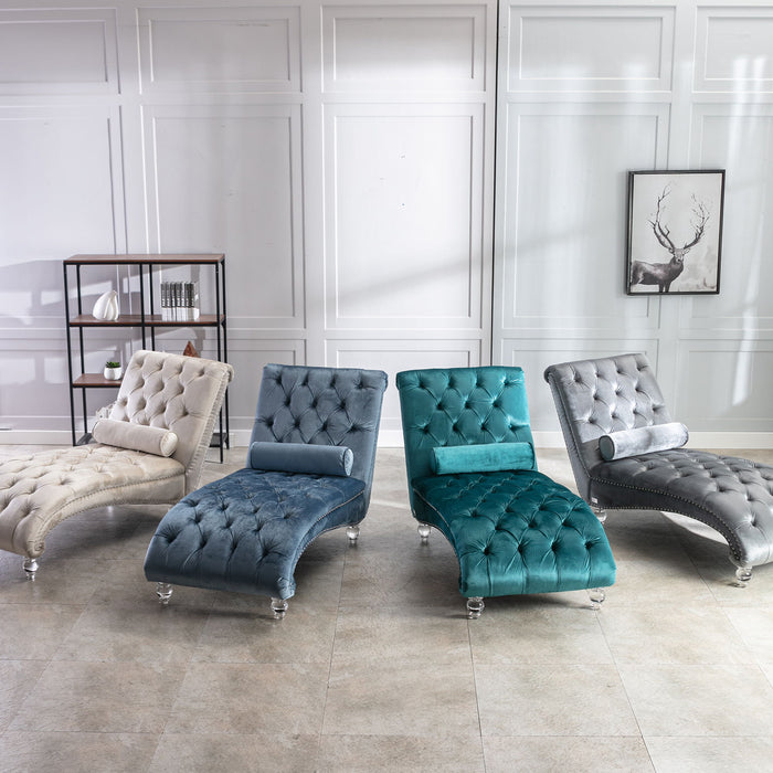 Velvet Chaise Lounge Indoor, Button Tufted Upholstered Chaise Lounge Chair With Pillow