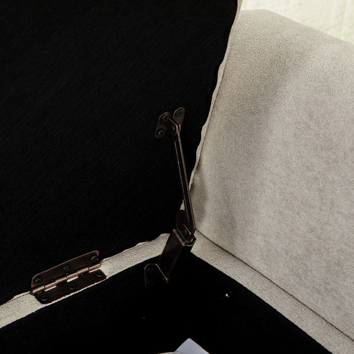 Wide Upholstered Storage Bench With Rolled Armrest For Bedroom - Griege