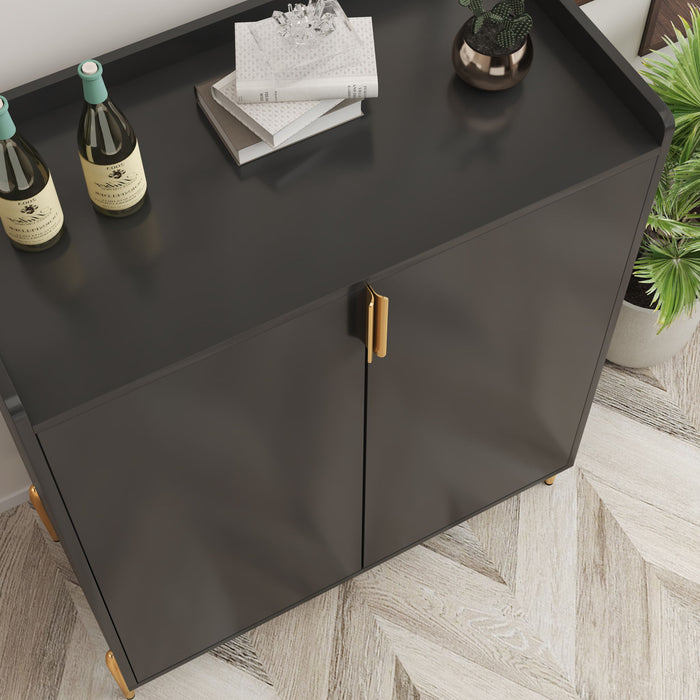 Wine Bar Cabinet With Adjustable Shelf, 2 Door Sideboard With Soft-Closing Hinges And Feet