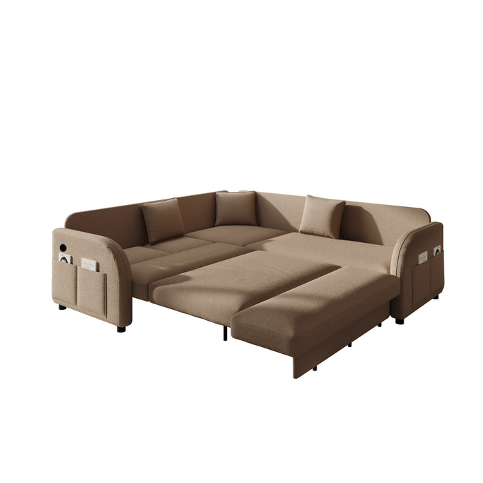 L-Shaped Couch With Pull-Out Bed, Oversize Convertible Sleeper Sofa With Side Pocket & USB Port