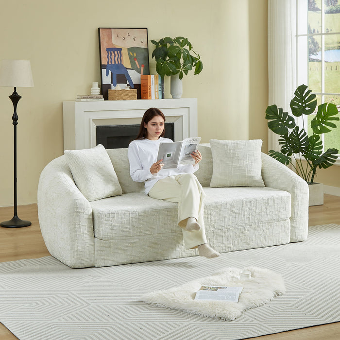 Curved Convertible Sofa, 2 In 1 Fold Out Bed With Pull Out Base And Deep Seat