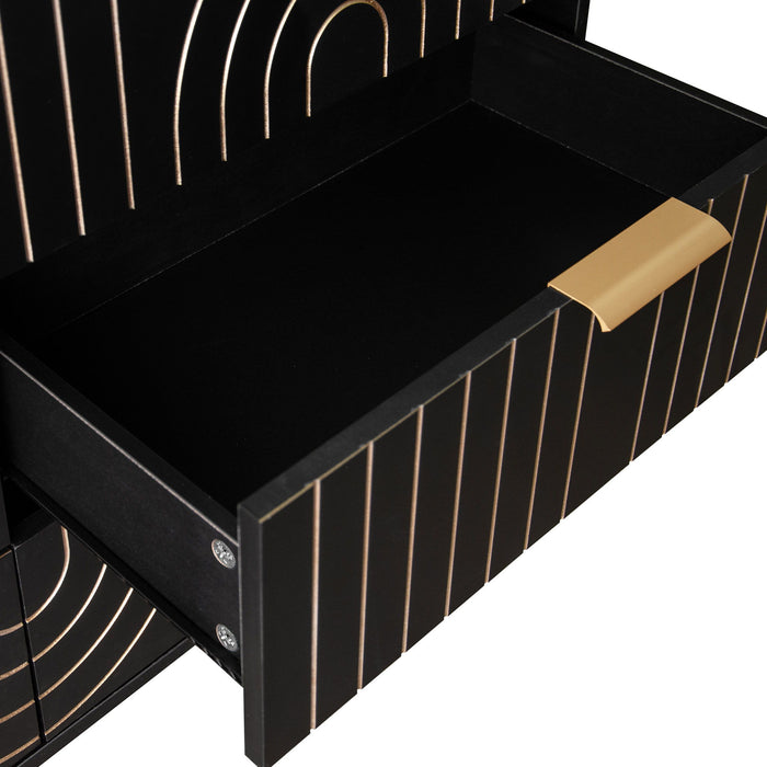 Modern 6 Drawer Dresser, Modern Dresser With Metal Handles, Storage Chest Of Drawer, Wide Dresser Drawer Organizers With Carving Design For Bedroom, Living Room, Hallway - Black