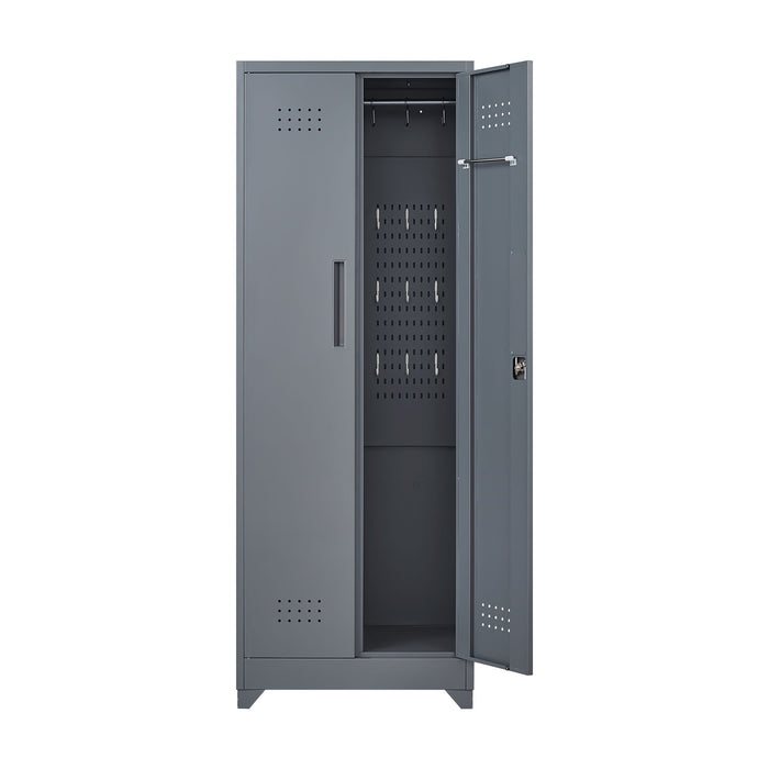 Heavy Duty Storage Cabinet With Locking Doors, Hanging Rod & Shelves, Broom Closet - Gray
